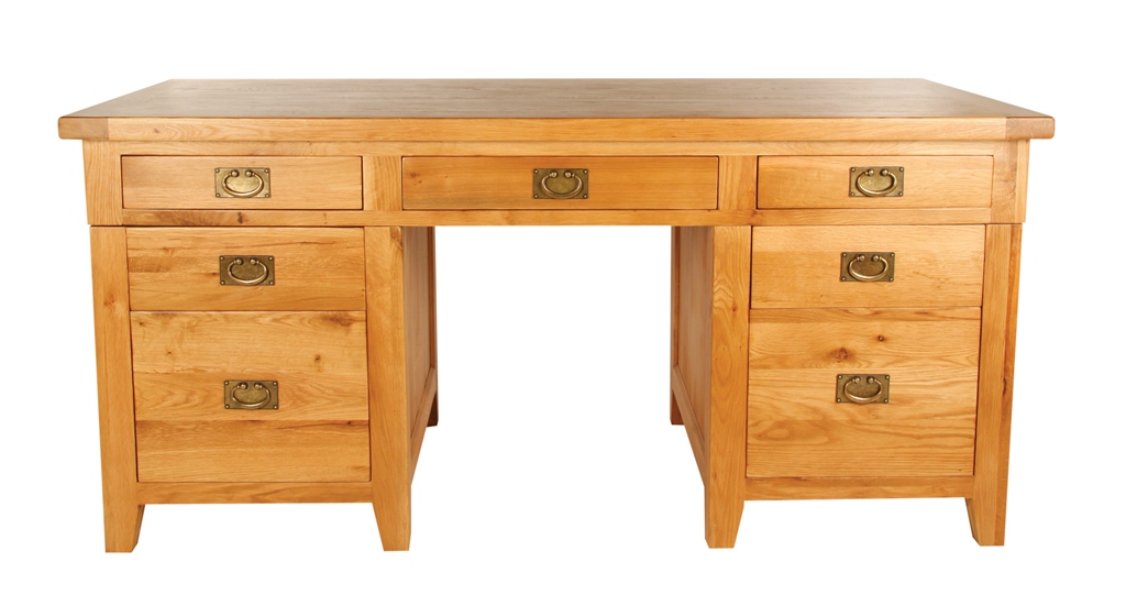 Provence Oak Twin Pedestal Desk 7 Drawer - Click Image to Close
